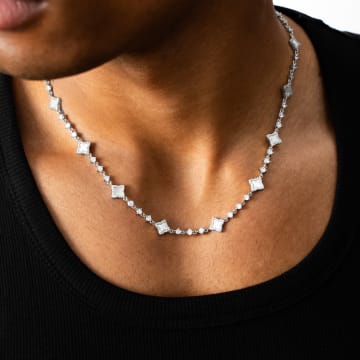 Make It Shine - Collier A Strass Flower Tennis Argenté Blanc