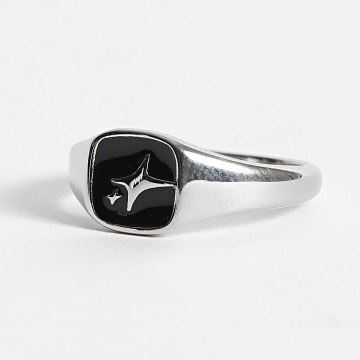 Make It Shine - Bague Square Signet Argenté Noir