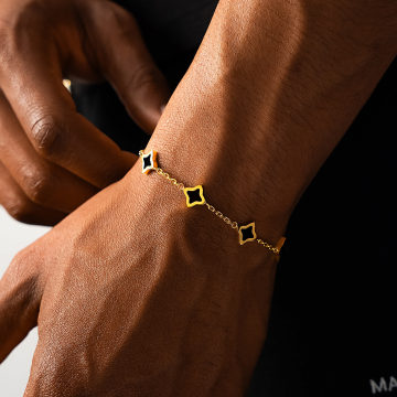 Make It Shine - Bracelet Flower Cable Doré Noir