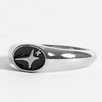 Make It Shine - Bague Oval Signet Argenté Noir