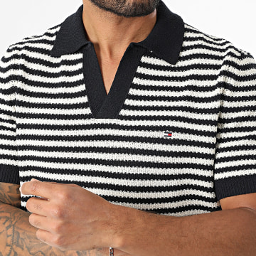 Tommy Hilfiger - Polo Manches Courtes A Rayures 9531 Beige Clair Bleu Marine