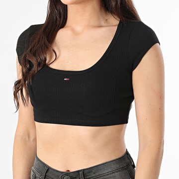 Tommy Jeans - Tee Shirt Crop Top Femme Rib Top 1185 Noir