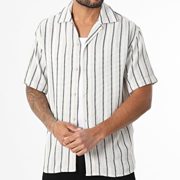 Jack And Jones - Chemise Manches Courtes A Rayures Coba Stripe Resort Beige Vert Clair