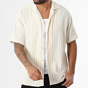 Jack And Jones - Chemise Manches Courtes A Rayures Coba Stripe Resort Beige Blanc
