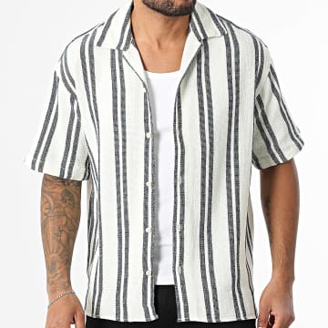 Jack And Jones - Chemise Manches Courtes A Rayures Coba Stripe Resort Beige Bleu Marine