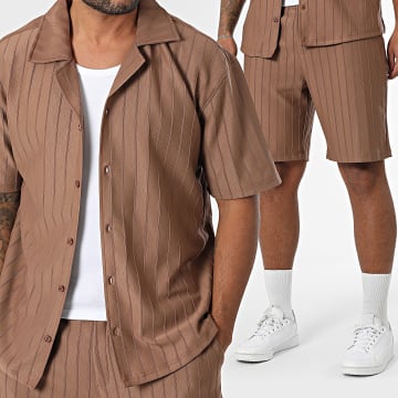 Mackten - Short-sleeved Shirt and Jogging Short Set 131 Brown