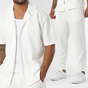 Classic Series - Ensemble Chemise Manches Courtes Et Pantalon A Rayures 139 Blanc