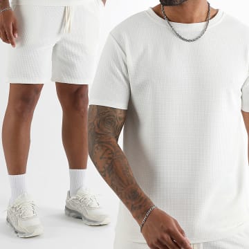 LBO - Ensemble Tee Shirt Et Short Jogging Texturé 2116 Blanc