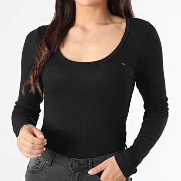 Tommy Jeans - Tee Shirt Manches Longues Femme Soft Rib Essentials 0921 Noir