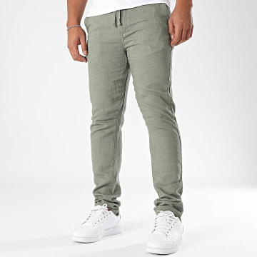 Paname Brothers - Pantalones de verano Julien Slim Caqui Verde Lino