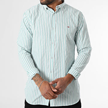 Geographical Norway - Chemise Manches Longues A Rayures 169 Vert Turquoise Blanc