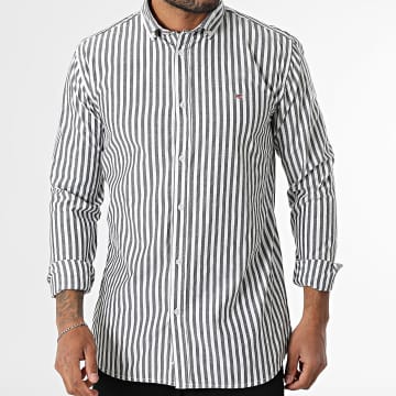 Geographical Norway - Langarmshirt Gestreift 167 Schwarz Meliert Weiß
