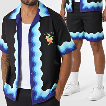 KZR - Ensemble Chemise Manches Courtes Et Short Jogging 194 Noir Bleu Marine