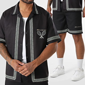 KZR - Ensemble Chemise Manches Courtes Et Short Jogging 191 Noir Vert Clair