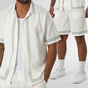 KZR - Ensemble Chemise Manches Courtes Et Short Jogging 191 Beige Clair Vert Clair
