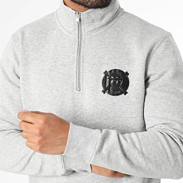 One Piece - Sweat Col Zippé Badge Logo Gris Chiné Noir