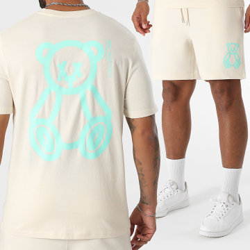 Teddy Yacht Club - Ensemble Tee Shirt Et Short Jogging Fat Outline Beige Vert Menthe
