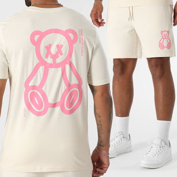 Teddy Yacht Club - Fat Outline Beige Hellrosa T-Shirt Und Jogginghose Set
