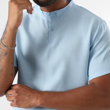 LBO - Polo maniche corte collo alla coreana effetto lino 1537 azzurro chiaro mélange
