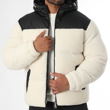 LBO - Doudoune Bi-Matière Sherpa Polaire Nylon 1960 Beige Clair Noir