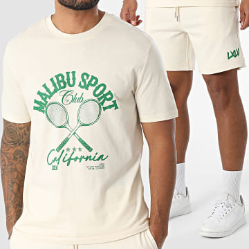 Luxury Lovers - Set T-Shirt und Jogginghose Malibu Sport Club Beige Grün