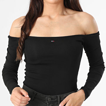 Tommy Jeans - Tee Shirt Manches Longues Femme Slim Essential 0919 Noir