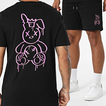 Sale Môme Paris - Ensemble Tee Shirt Et Short Jogging Lapin King Noir Rose Fluo