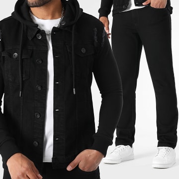 LBO - Conjunto de chaqueta vaquera con capucha y vaqueros regular fit 3887 Negro