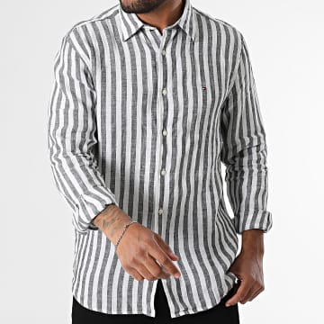 Tommy Hilfiger - Chemise Manches Longues Regular Fit En Lin Linen Bengal Stripes 9456 Blanc Noir