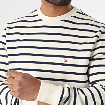 Tommy Hilfiger - Sweat Crewneck A Rayures Essential Terry Stripe 0700 Beige Bleu Marine