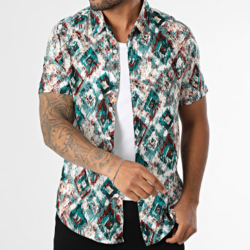 Frilivin - Chemise Manches Courtes A05 Vert Blanc Beige Marron