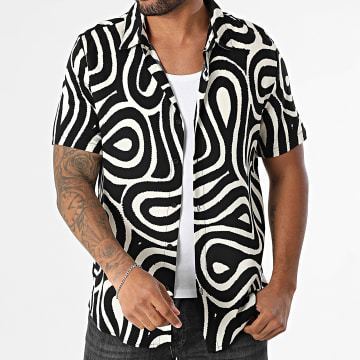 Frilivin - 59A Camicia a maniche corte nero beige chiaro