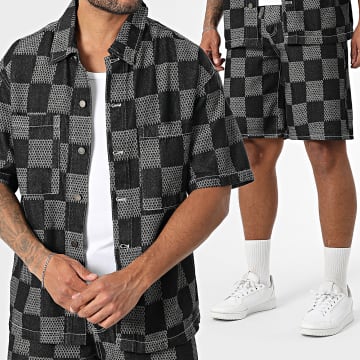 Uniplay - 219 Camicia di jeans a manica corta nera e grigia e set di pantaloncini corti