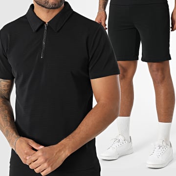 Uniplay - Short-sleeved Polo Shirt and Textured Jogging Short Set 187 Black