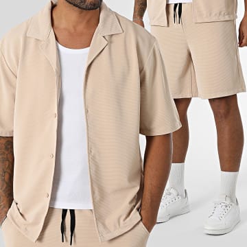 Uniplay - Conjunto de camisa de manga corta y pantalón corto de punto elástico 189 beige