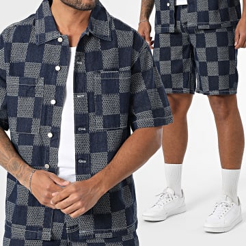 Uniplay - 218 Camisa vaquera azul de manga corta y conjunto vaquero corto a cuadros