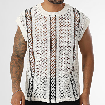 Frilivin - Camiseta de rayas Y37 Beige Negro