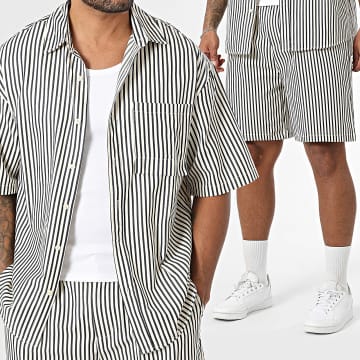 Frilivin - Ensemble Chemise Manches Courtes Et Short Jogging Beige Noir