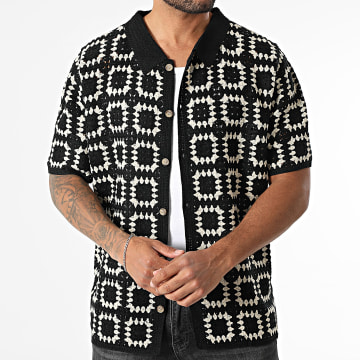 Frilivin - Chemise Manches Courtes Ajourée 885 Noir Beige