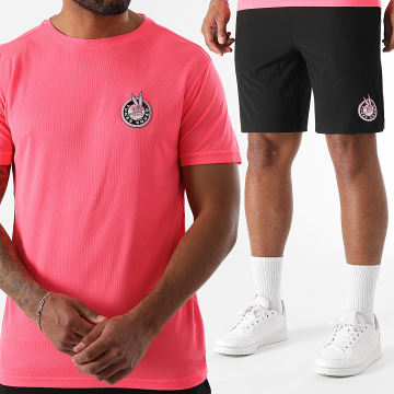 Looney Tunes - Ensemble Maillot Et Short Jogging Badge Bugs Bunny Tech Noir Rose Fluo