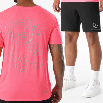 Teddy Yacht Club - Ensemble Maillot Et Short Jogging Action Noir Rose Fluo Réfléchissant