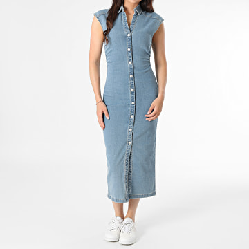 Only - Robe Jean Femme Babe Capsleeve Midi Bleu Denim