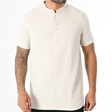 KZR - Hemd mit kurzen Ärmeln und Kragen Offizierskragen Aus Leinen 060 Beige