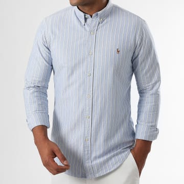 Polo Ralph Lauren - Langarmshirt Gestreift Slim Oxford Hellblau Weiß