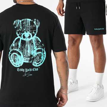 Teddy Yacht Club - Ensemble Tee Shirt Et Short Jogging Dripping Mono Turquoise Noir