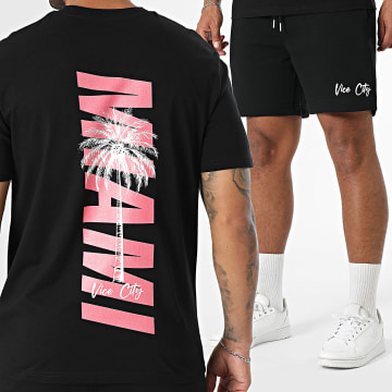 Luxury Lovers - Miami Palm Zwart Roze T-shirt en Joggingbroek Set