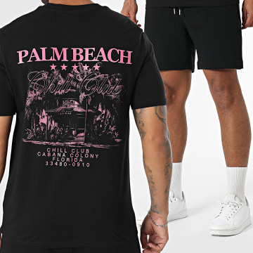 Luxury Lovers - Chill Club Pink Black Tee Shirt and Jogging Shorts Set