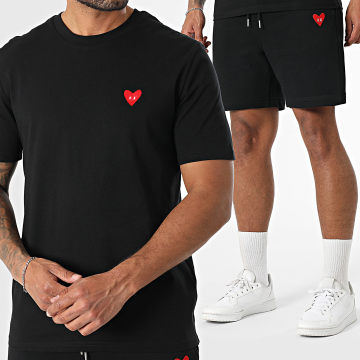 Luxury Lovers - Zwart geborduurd hart T-shirt en joggingshortset