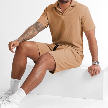 LBO - Ensemble Texturé Waffle Polo Et Short 2139 Camel