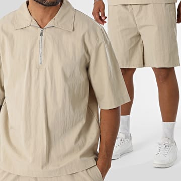 MTX - Set Polo-Shirt mit kurzen Ärmeln, Reißverschluss am Kragen und Shorts 041 Beige